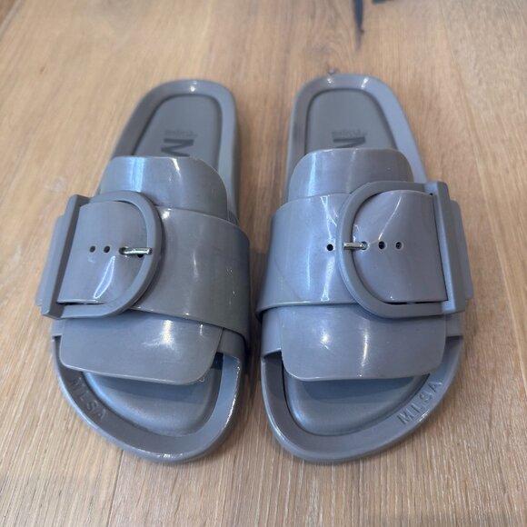 Melissa Beach Slide IV Sandals | Putty Taupe Buckle Slides | Size 6 | Minimalist - Picture 2 of 14